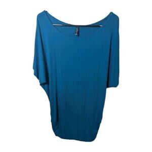 Made by Johnny T-Shirt Tunic Women Medium Teal Dolman Ruched Short Sleeve Casual